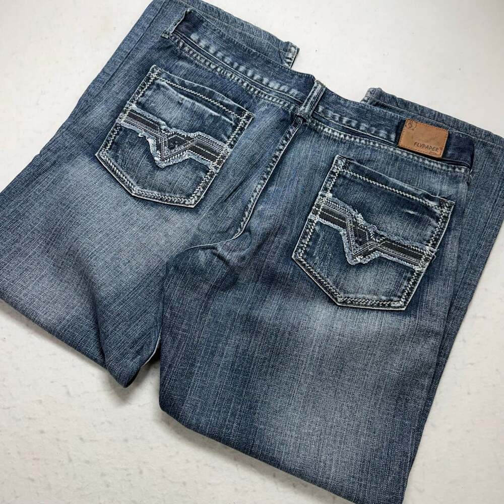 Flypaper Denim Jeans Size 38x30 Distressed Blue Bootcut